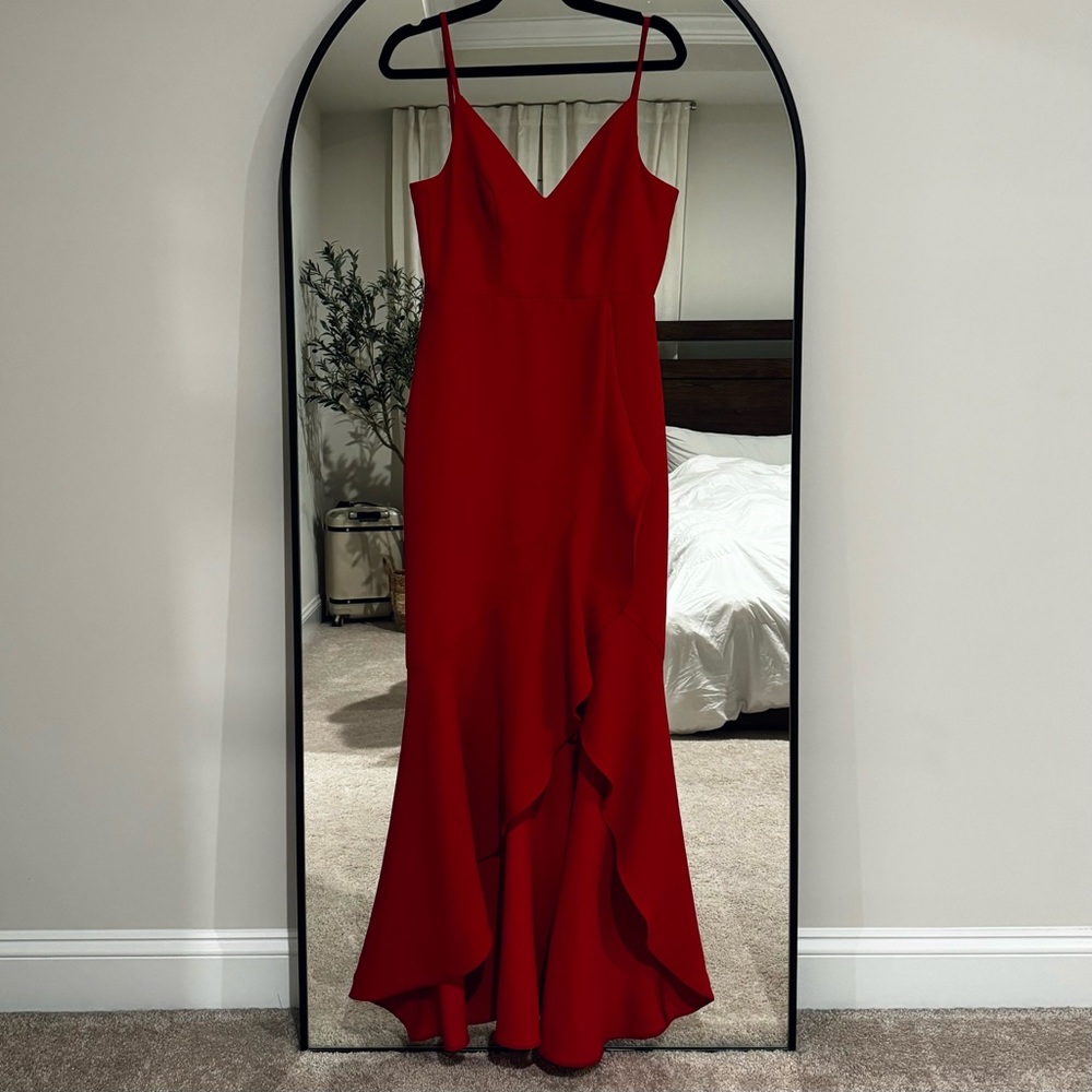 Xscape Red Ruffle High-Low Midi Dress, size 2 - Picture 5 of 7